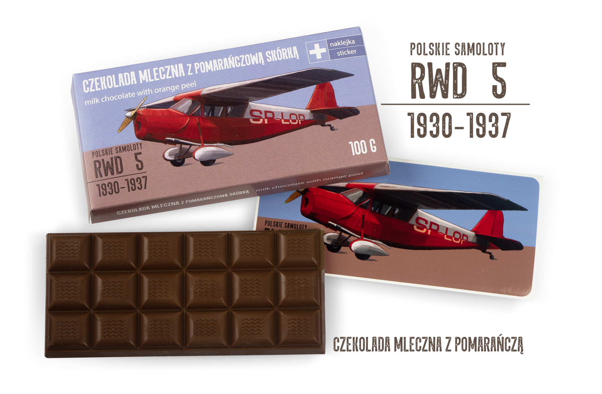 RWD-5 — czekolada mleczna z pomarańczą z naklejką